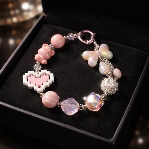 Source Unknown Pink Beaded Heart & Iridescent Butterfly Charm Phone Wrist